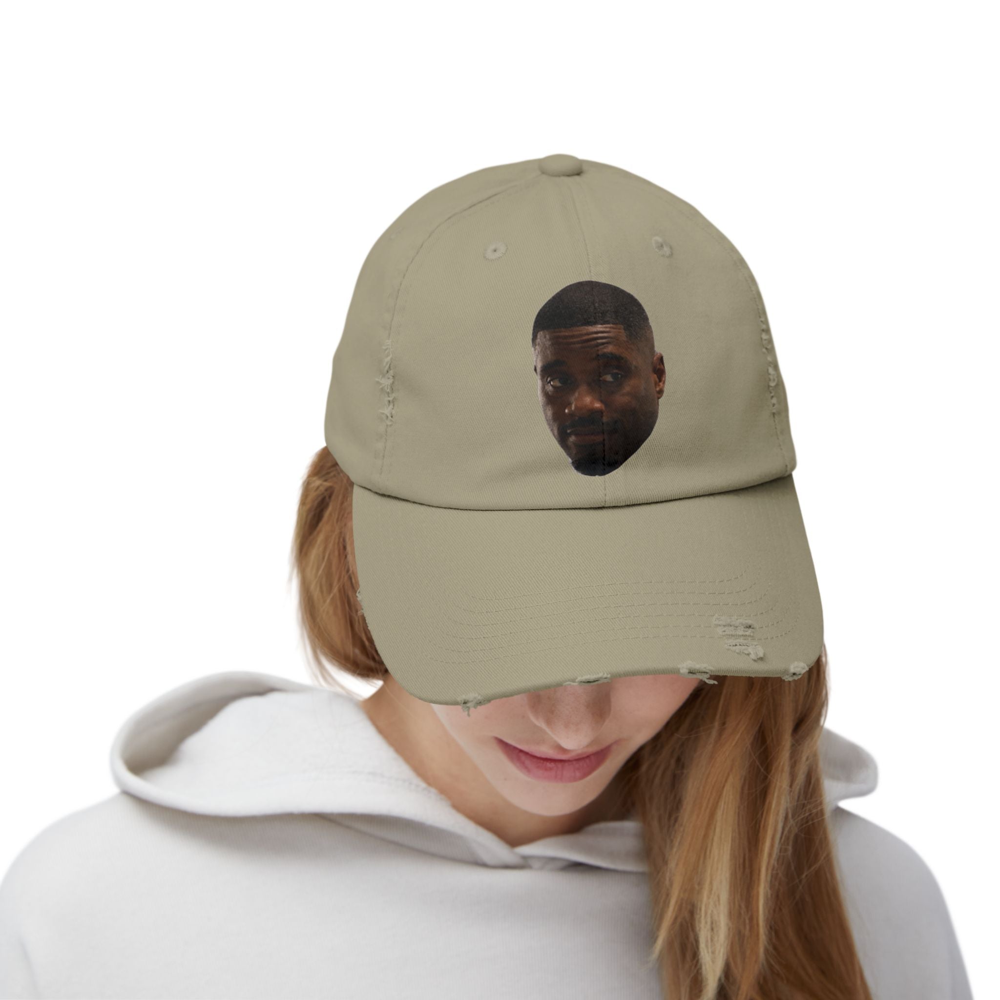 Distressed Black Dad Hat with Expressive Face Patch