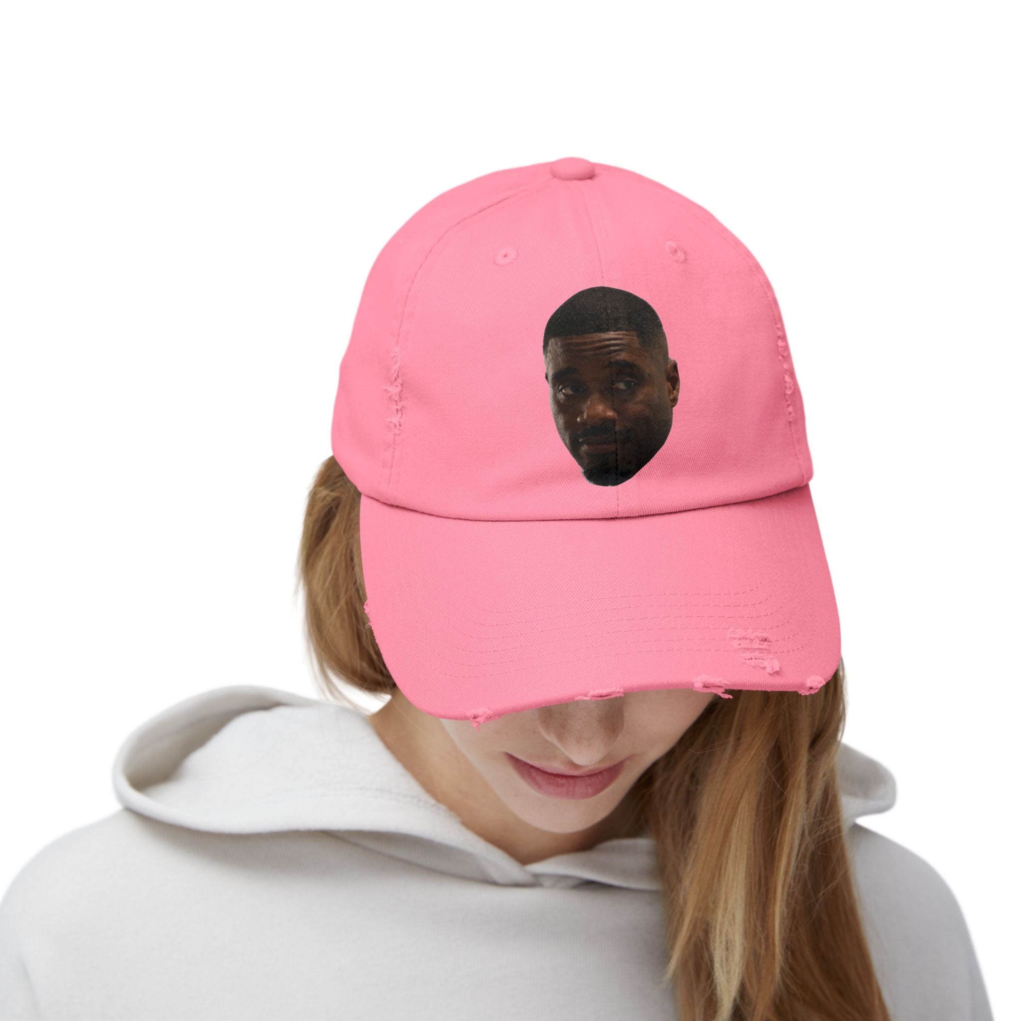 Distressed Black Dad Hat with Expressive Face Patch