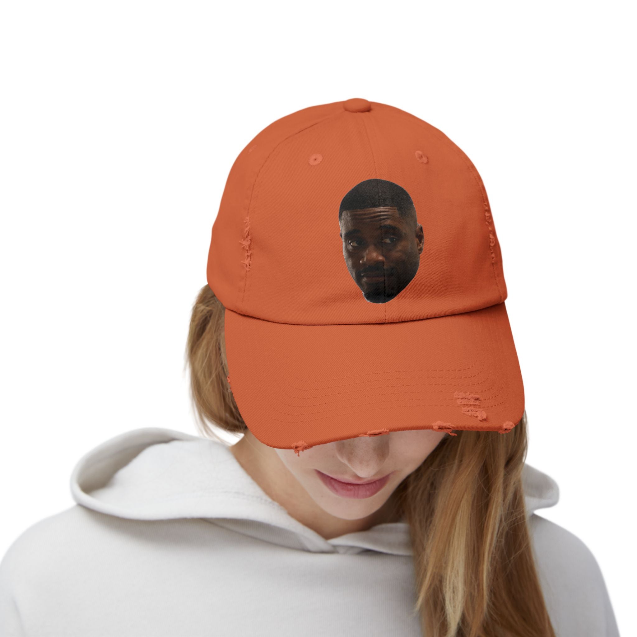 Distressed Black Dad Hat with Expressive Face Patch