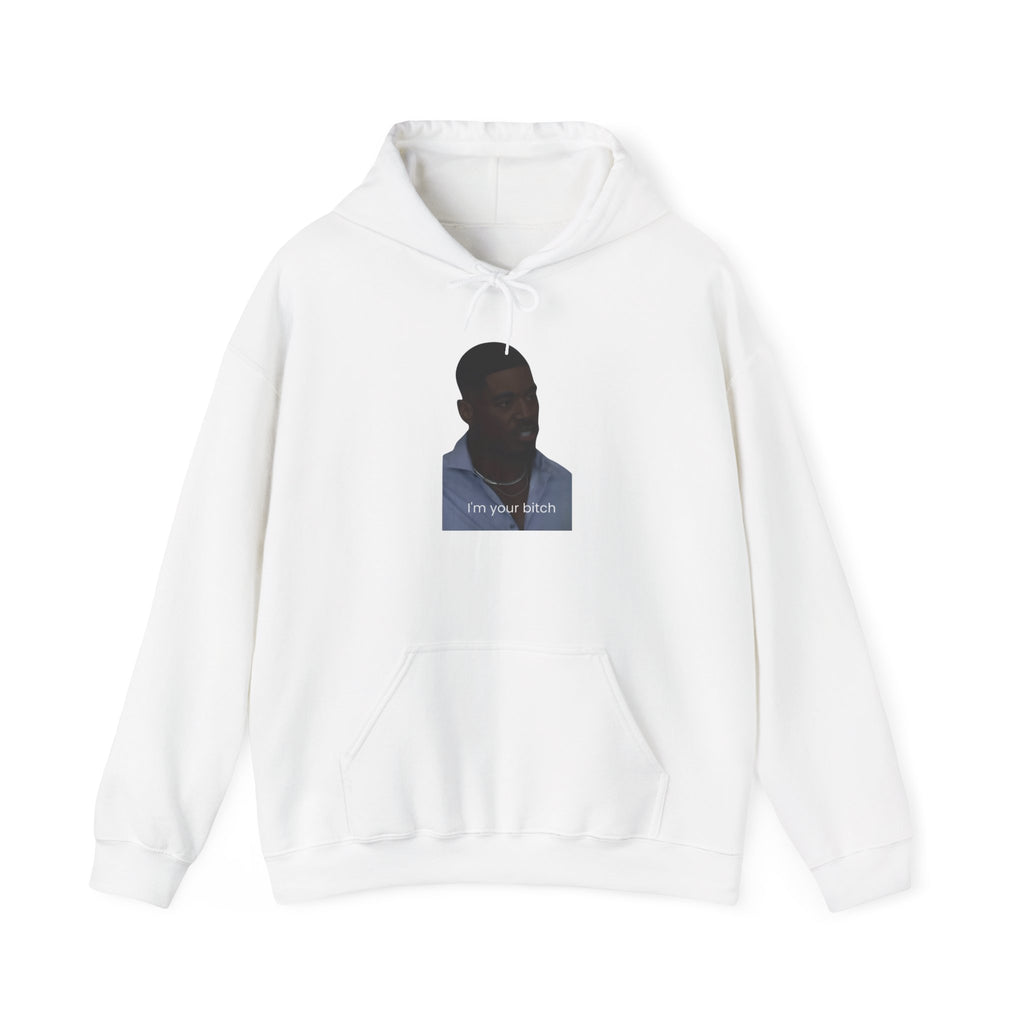 Minimal Portrait Hoodie with "I’m glad which" Text