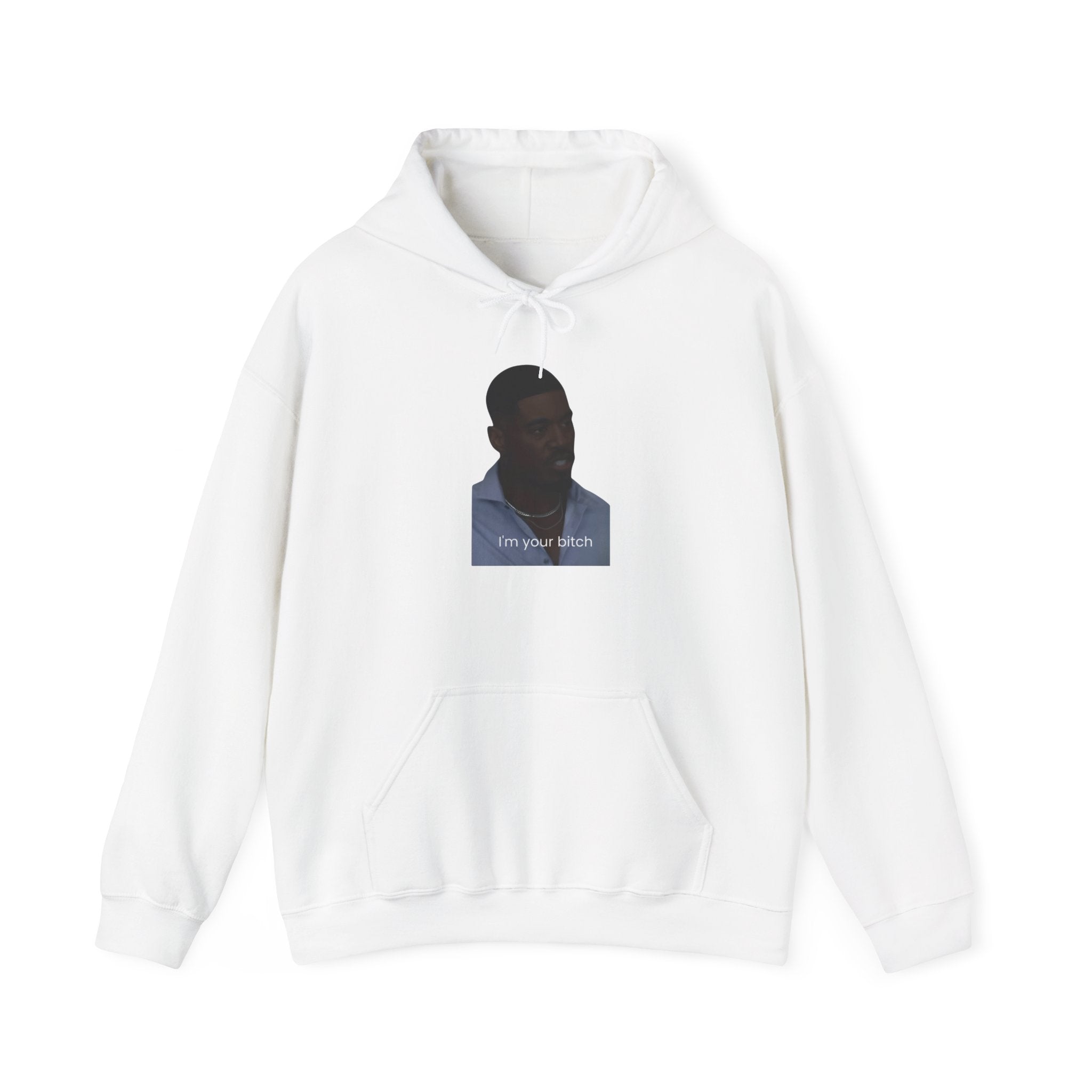 Minimal Portrait Hoodie with "I’m glad which" Text