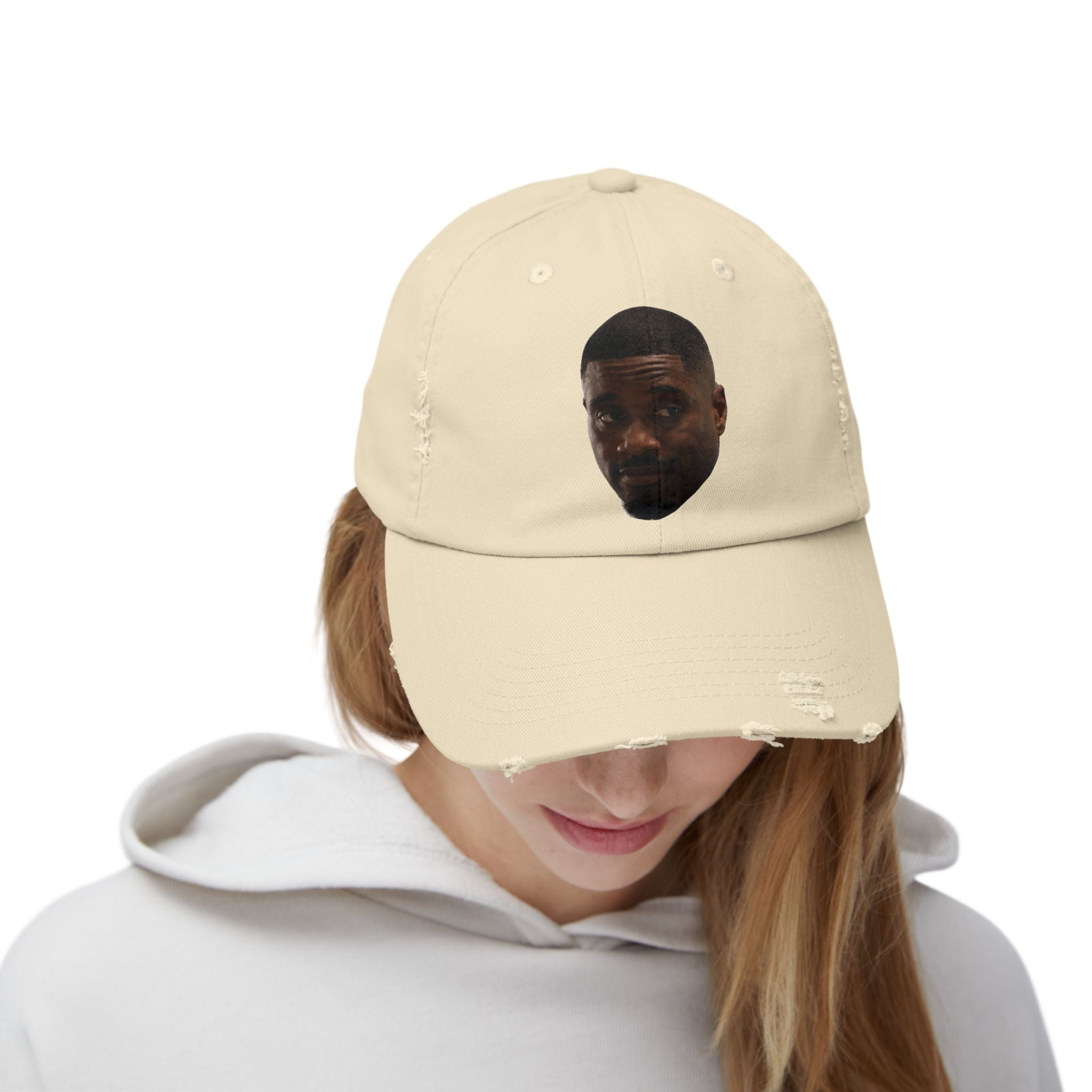 Distressed Black Dad Hat with Expressive Face Patch