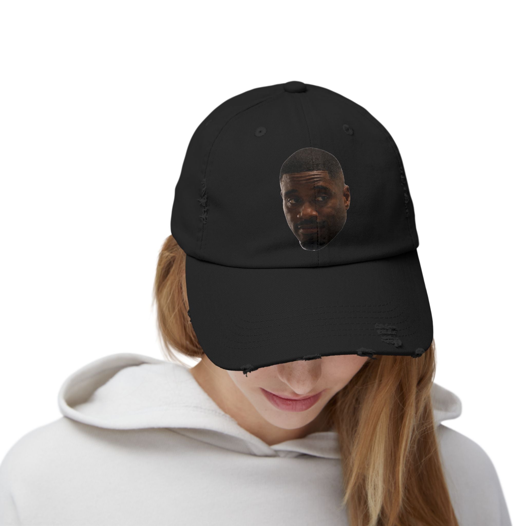Distressed Black Dad Hat with Expressive Face Patch