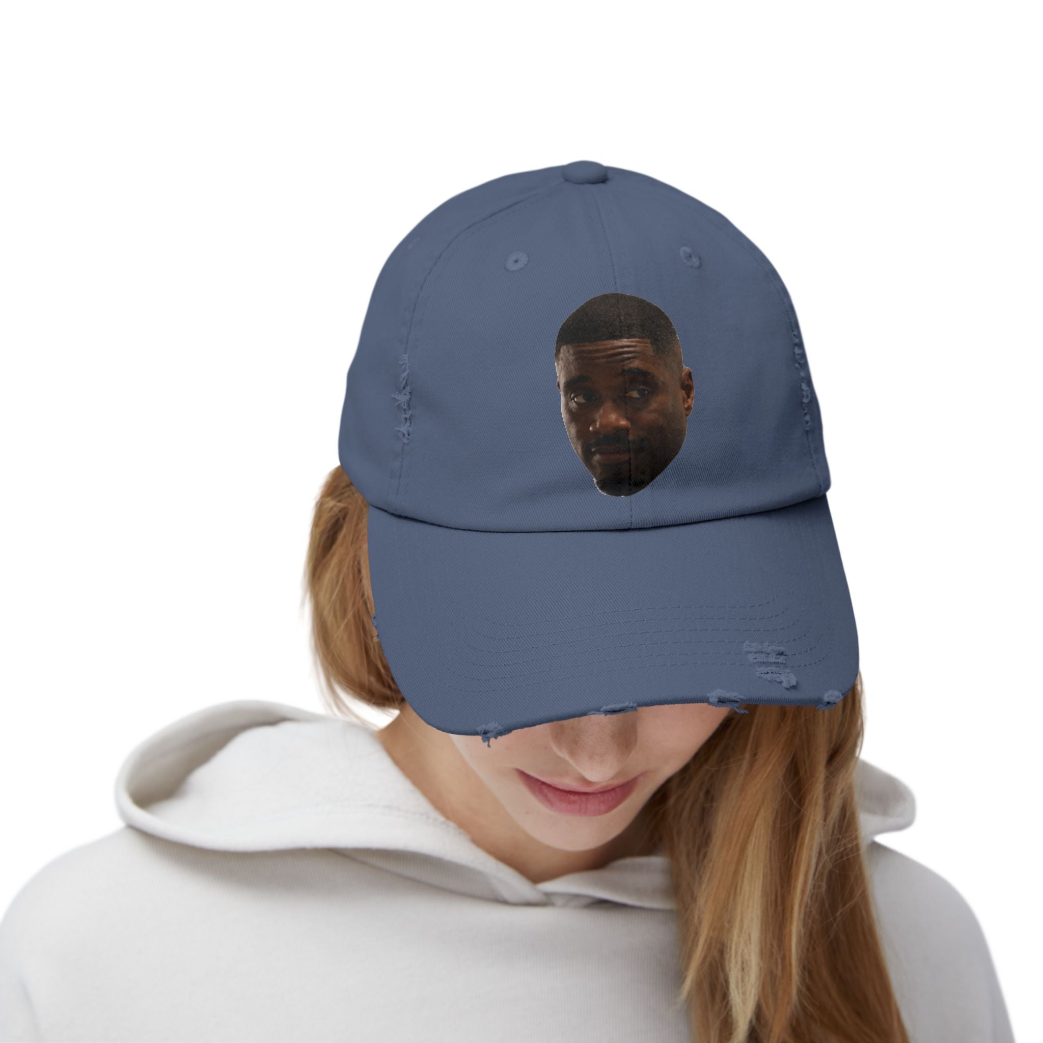 Distressed Black Dad Hat with Expressive Face Patch