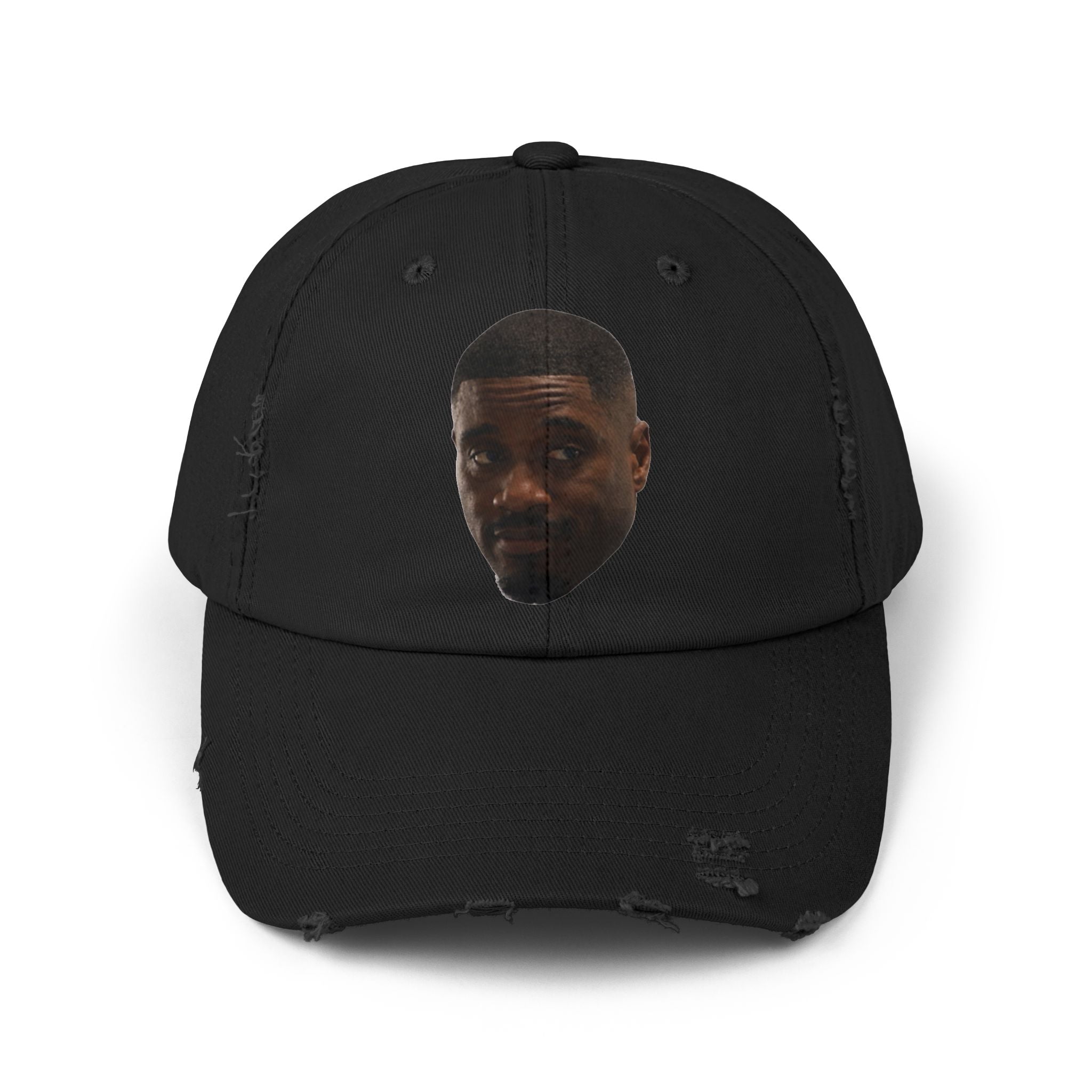 Distressed Black Dad Hat with Expressive Face Patch
