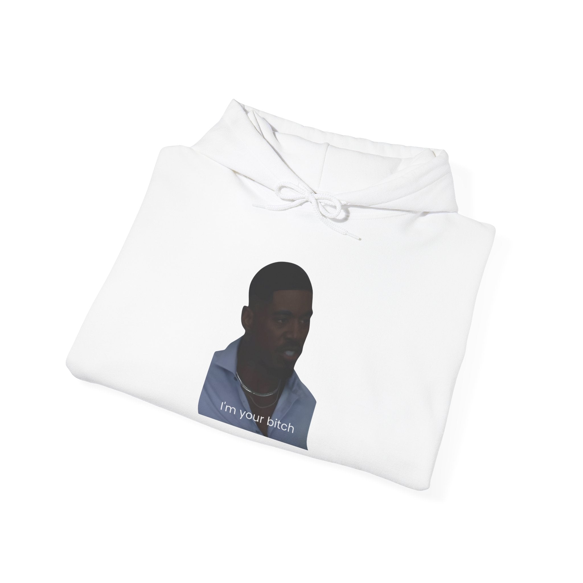 Minimal Portrait Hoodie with "I’m glad which" Text